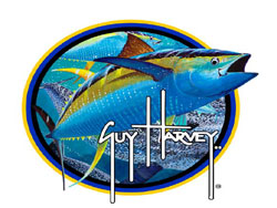 1 1/4 x 1 1/4  inch New Fishing Stickers x 2 Guy Harvey Blue Logo 